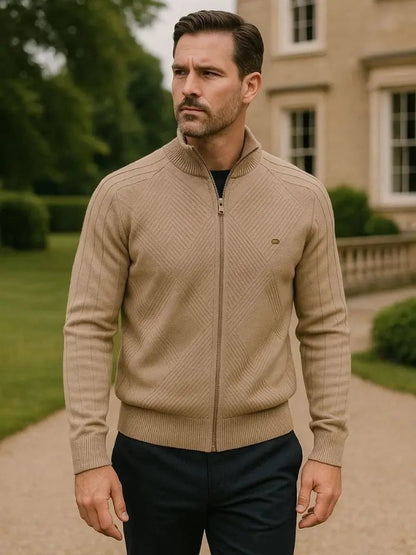 Men’s Cardigan Sweater – Zipper Jacquard Color Casual Everyday Knitwear SPECTER