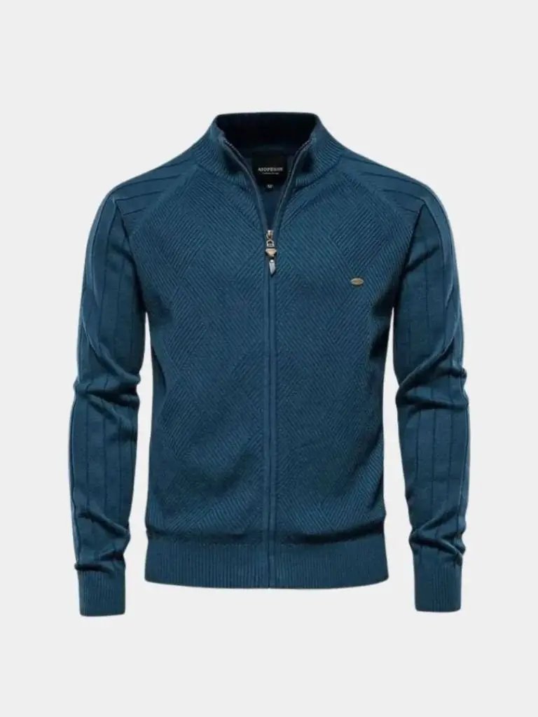 Men’s Cardigan Sweater – Zipper Jacquard Color Casual Everyday Knitwear SPECTER